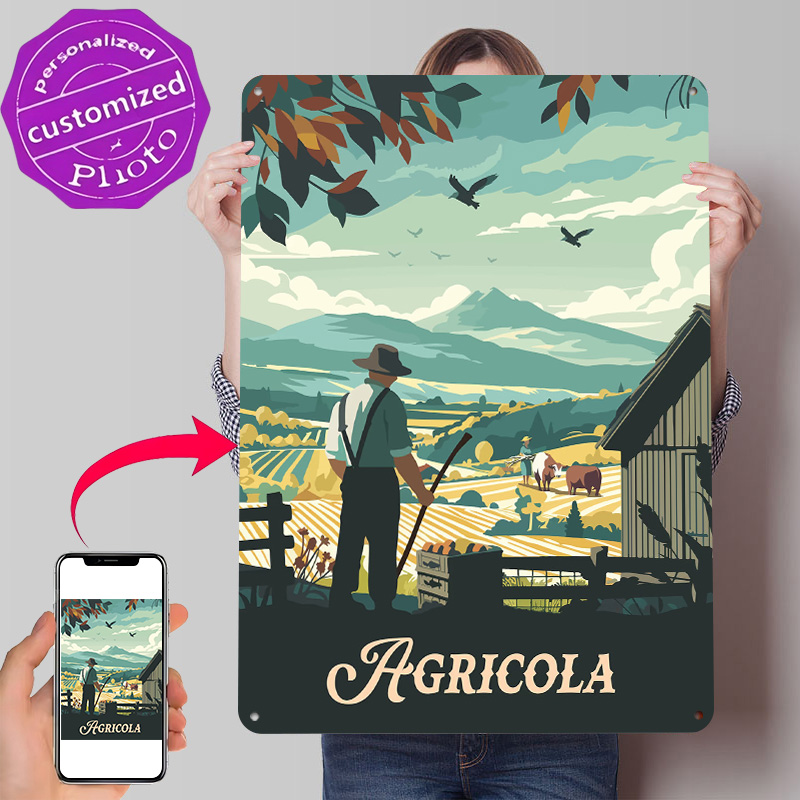 Board Game Illustrator - Agricola Brettspiel-inspirierte Illustration 3D-Textur Metallposter Personalisiertes